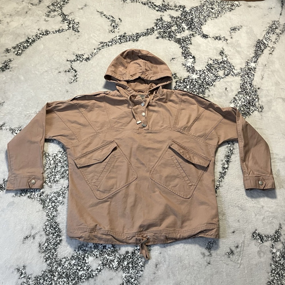Asos Anorak Jacket Womens Sz 4 Dusty Rose Hooded Flap Pockets Drawstring Hem